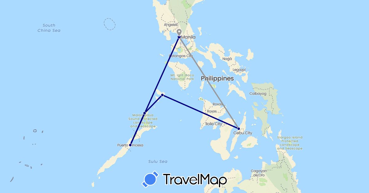TravelMap itinerary: driving, plane in Philippines (Asia)